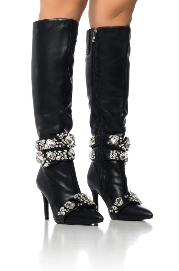 AZALEA WANG ALONZA BLACK DIAMOND EMBELLISHED BOOT Discount