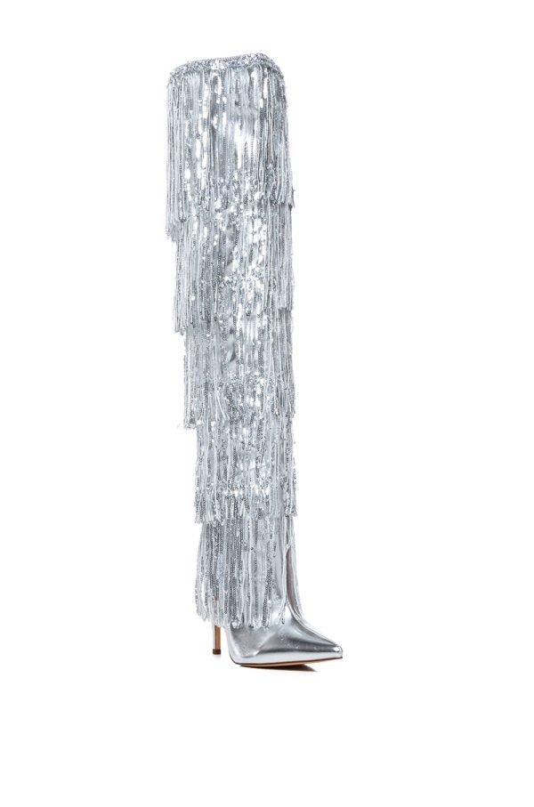 AZALEA WANG ADRIEL SILVER FRINGE BOOT For Sale