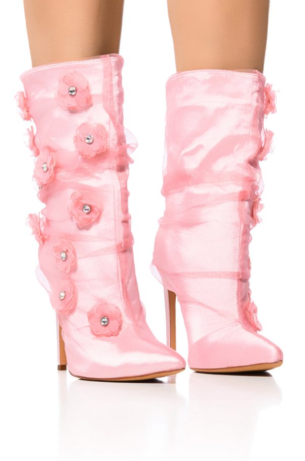 AZALEA WANG ACACIA PINK FLOWER EMBELLISHED BOOTIE Online Sale