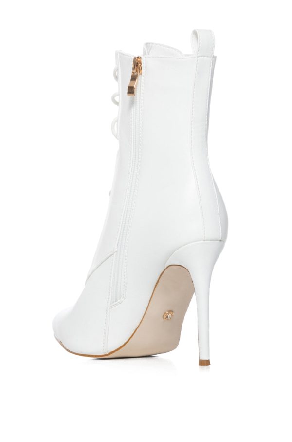 AZALEA WANG ASTORIA LACE UP STILETTO BOOTIE IN WHITE on Sale